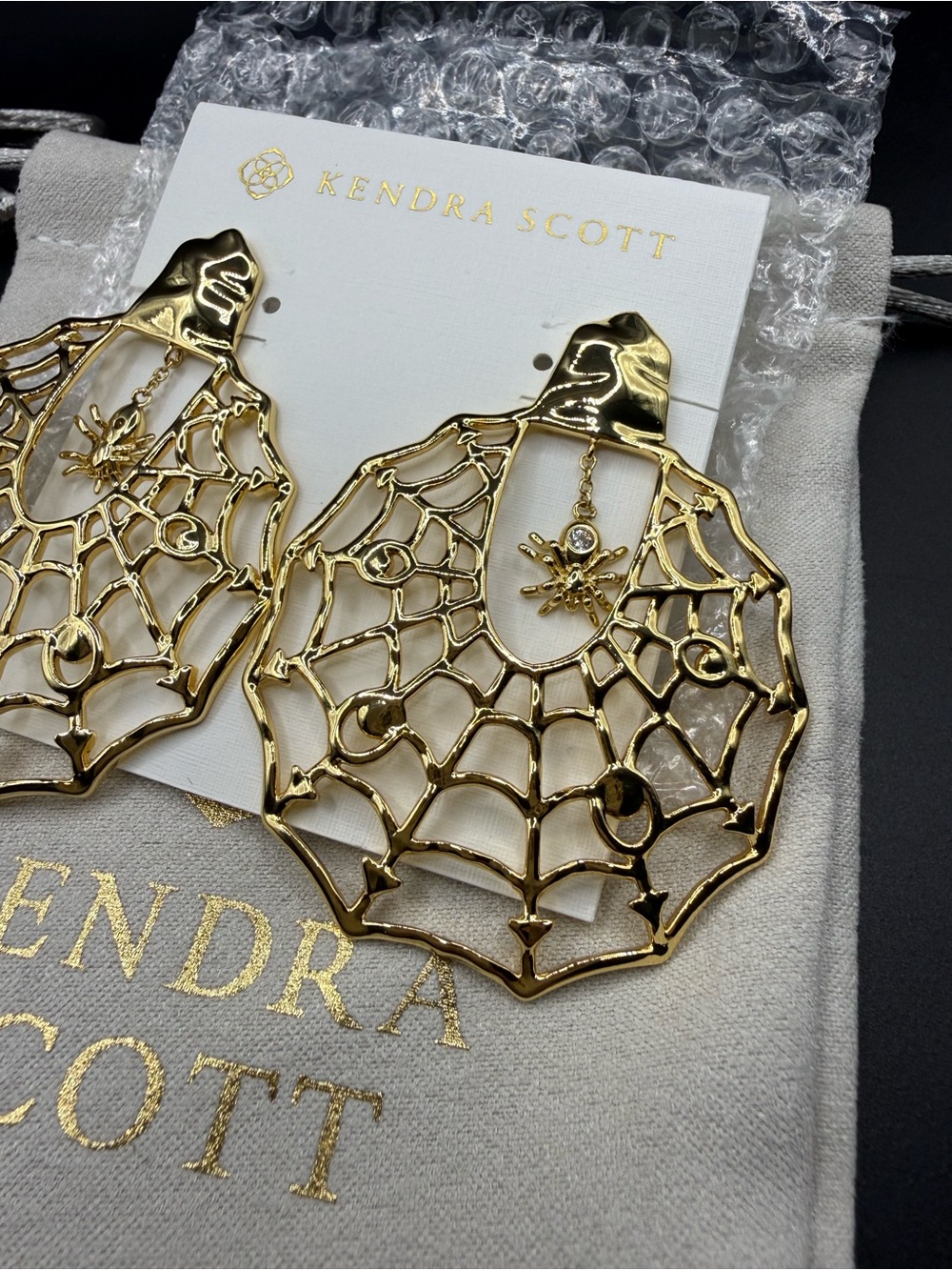 Kendra Scott Spiderweb Gold Statement Earrings - Picture 3 of 7